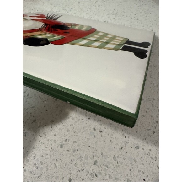 Vietri Old St Nick 8” Square Trivet Hand Painted Green Border Wood Pile Italy - Picture 5 of 9